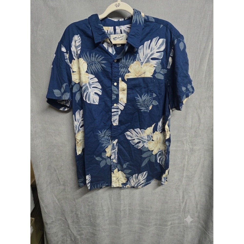 American‎ Eagle Mens XL Blue Tropical Floral Palm Short Sleeve Button Down Shirt